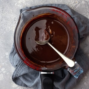 Top view of melted chocolate in a double-boiler