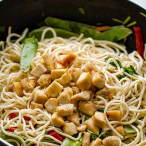 Easy Chicken Lo Mein makes the perfect easy Asian-inspired weeknight meal! Best of all, takes less than 30 minutes to make with the most authentic flavors! So delicious and way better than any Chinese takeout! Leftovers make great lunch bowls or for your weekly meal prepping for school or work lunches and even dinner!