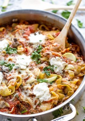 Easy Skinny Skillet Lasagna with Ribboned Zucchini Noodles comes together in just under 30 minutes
