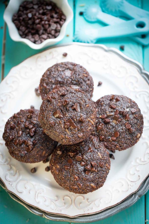 Flourless Skinny Double Chocolate Muffins make the perfect healthy breakfast or snack!