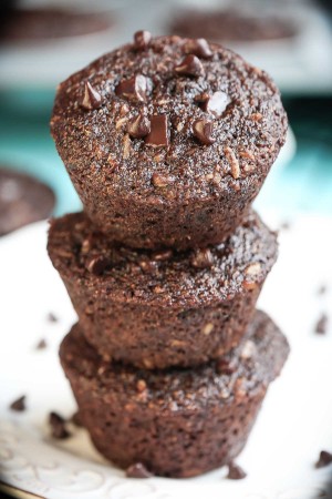 Flourless Skinny Double Chocolate Muffins make the perfect healthy breakfast or snack