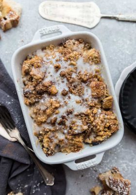 Cinnamon French Toast Bake - the perfect easy make ahead casserole for weekend or holiday breakfasts and brunch. Best of all, tastes just like cinnamon rolls without all the work. Made with thick cinnamon toasted bread topped with a brown sugar and cinnamon streusel. and an oeey gooey glaze.