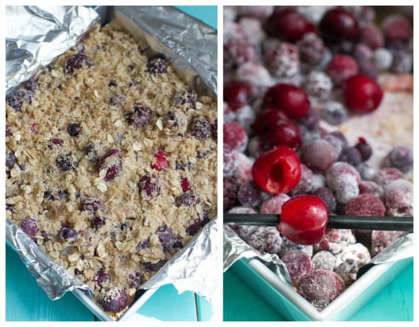 Fresh Cherry Berry Crumble Bars come together easily & make the perfect summer dessert