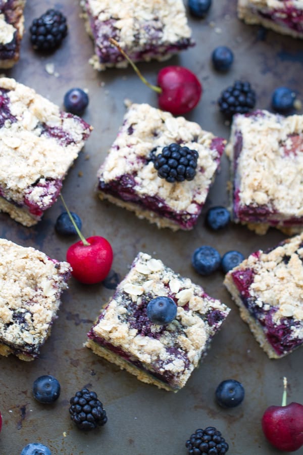 Fresh Cherry Berry Crumble Bars come together easily and make the perfect summer dessert