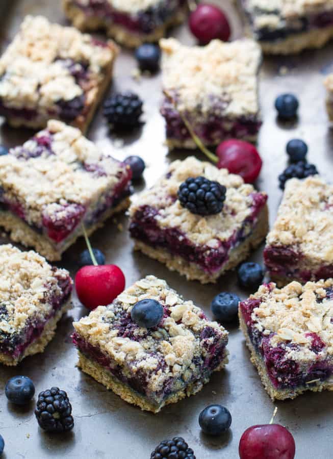 Fresh Cherry Berry Crumble Bars come together easily and make the perfect summer dessert