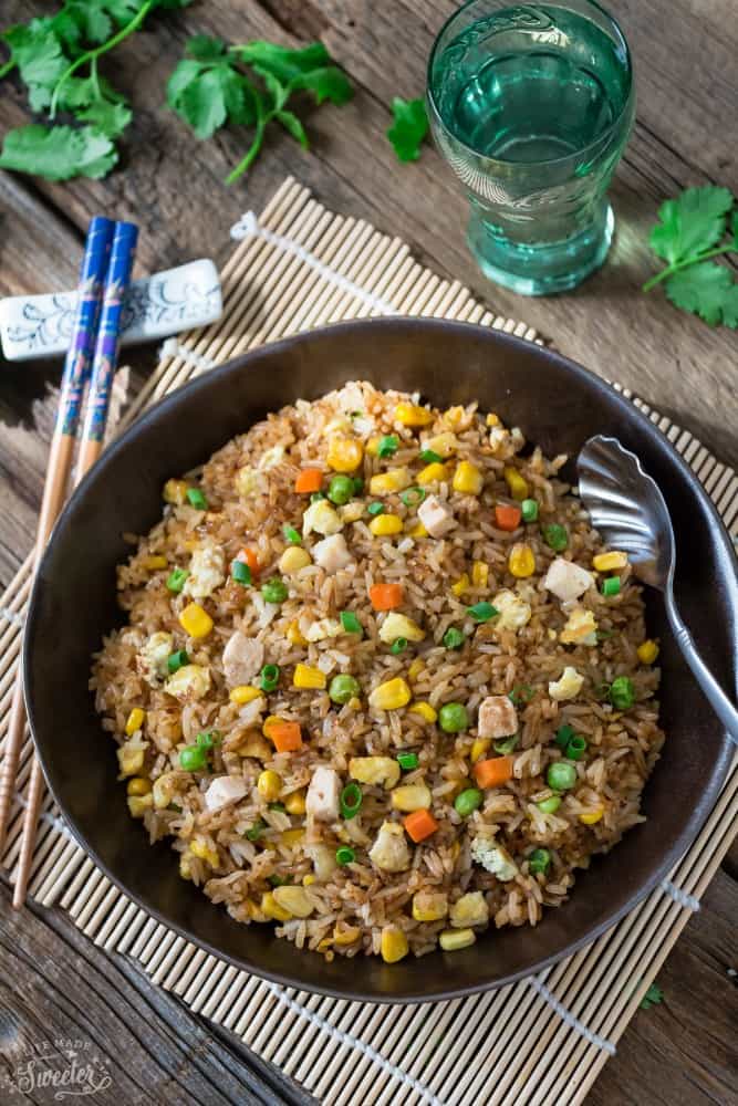 Chinese Fried Rice makes the perfect easy weeknight dish. With the most authentic flavors! My father was the head chef at a top Hong Kong Chinese restaurant and this was his specialty! So delicious and way better than any takeout!