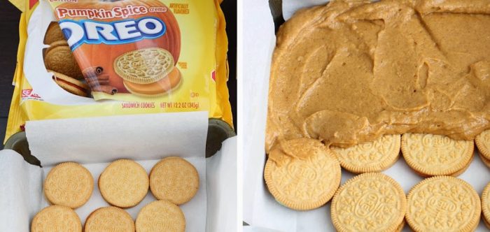 Frosted Caramel Pumpkin Oreo Blondies make a decadent fall treat