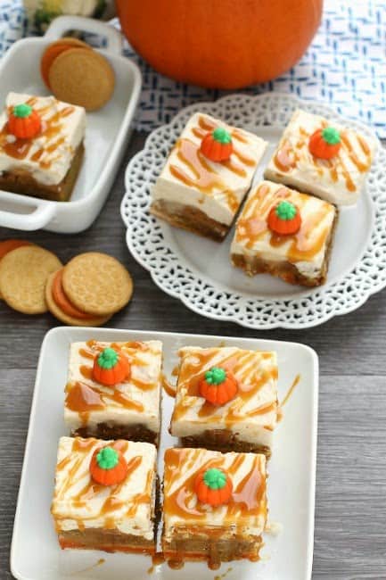 Frosted Caramel Pumpkin Oreo Blondies make a decadent fall treat