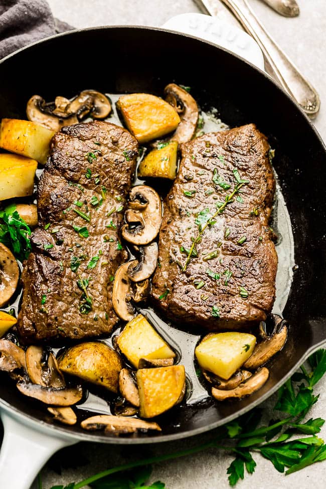 Perfectly Seared Cast Iron Steaks with Mushroom