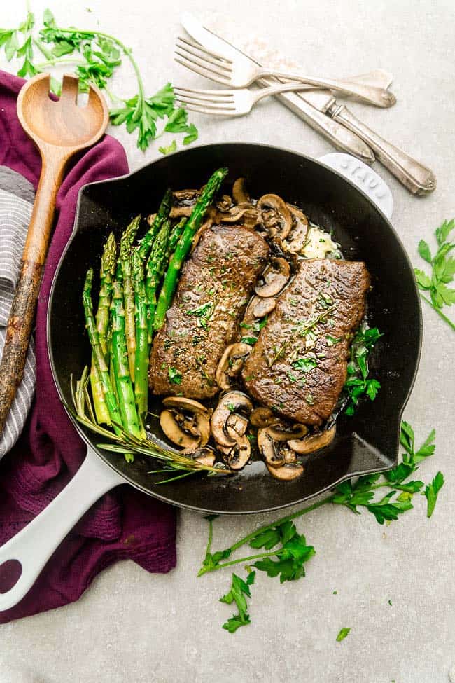 Pan Seared Steak with Garlic Herb Butter and Mushrooms - Challenge Dairy