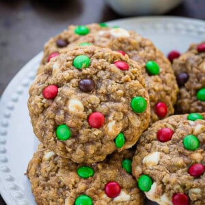 Top view of Vegan Christmas Cookies piled on a white plate