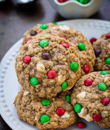Top view of Vegan Christmas Cookies piled on a white plate