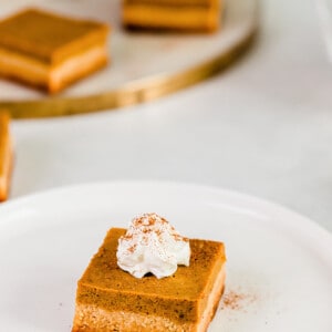 Top view of healthy pumpkin bar on a white plate