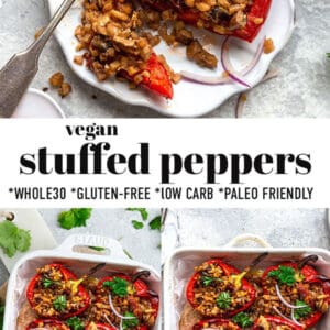 Pinterest collage of vegan stuffed peppers.