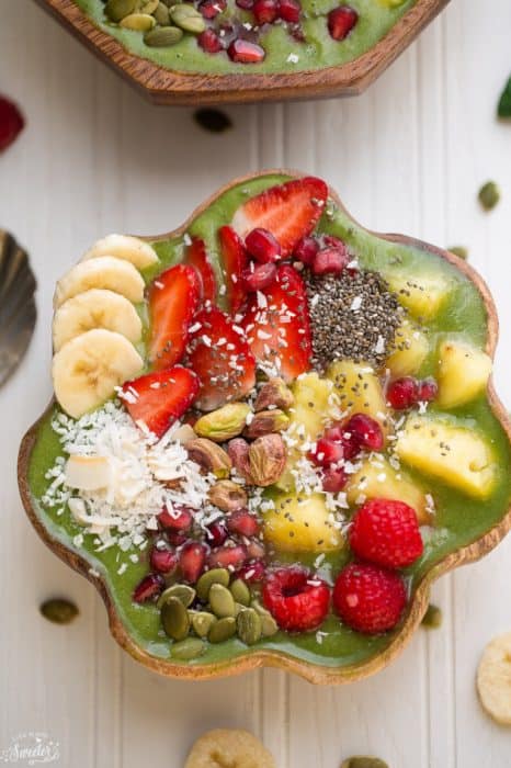 Overhead view of Green Goddess Smoothie Bowl 