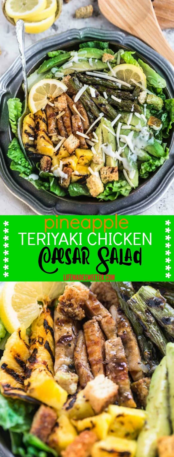 Grilled Pineapple Teriyaki Chicken Caesar Salad is the perfect easy & healthy weeknight 30 minute meal