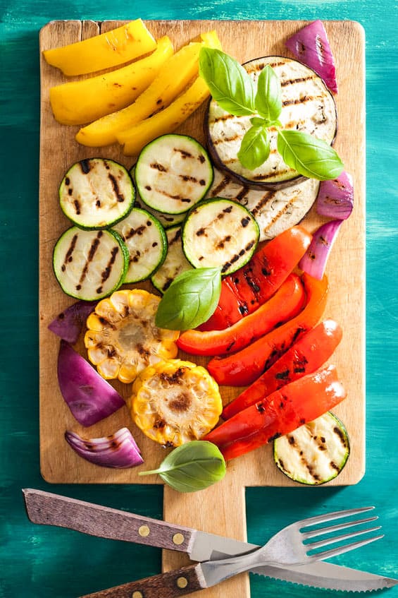 Healthy grilled vegetables on chopping board