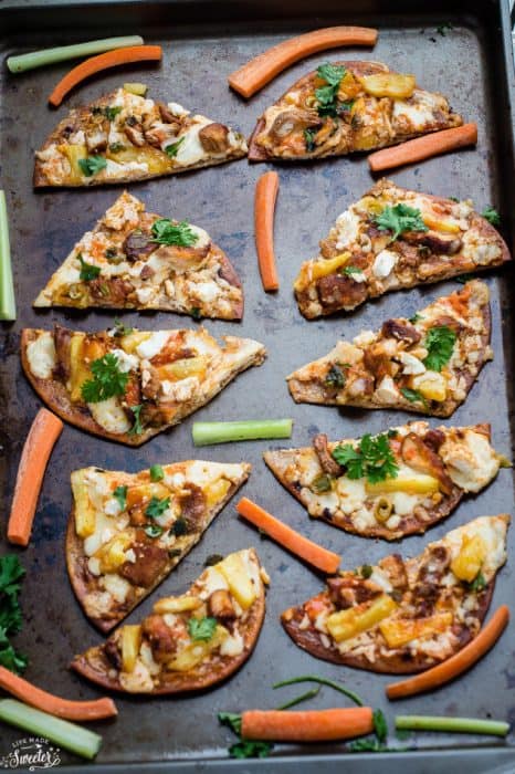 Hawaiian Buffalo Chicken Flatbread Pizza with Pineapples make the perfect easy appetizer for game day