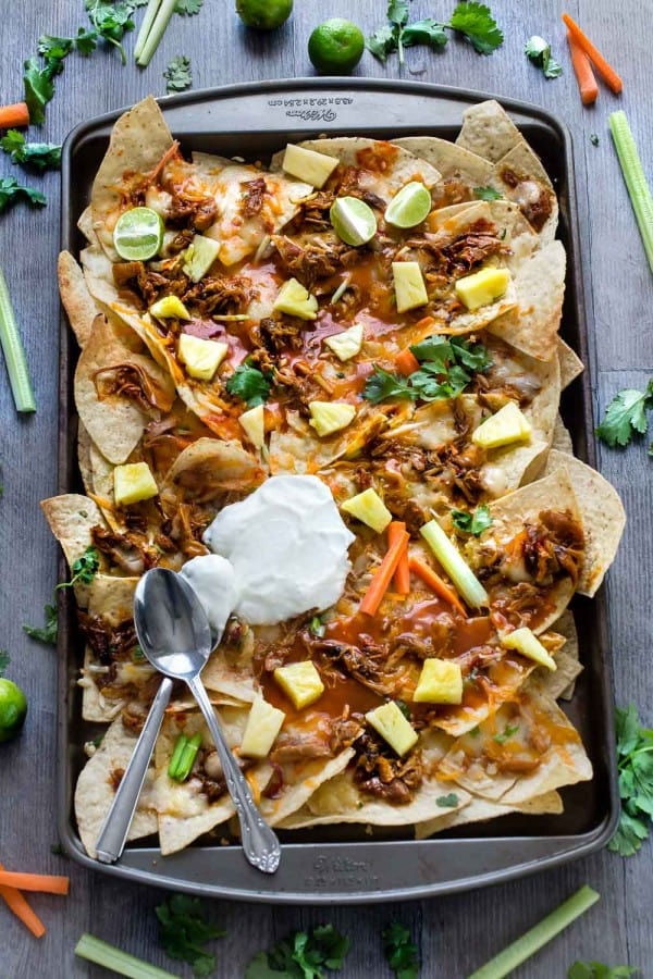 Hawaiian Buffalo Chicken Nachos make the perfect game day snack!