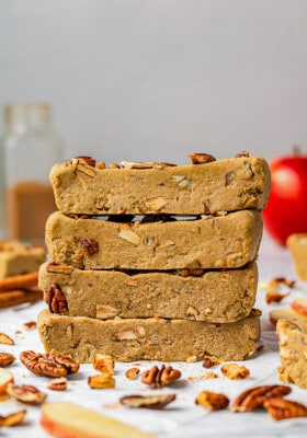 A stack of apple pie protein bars