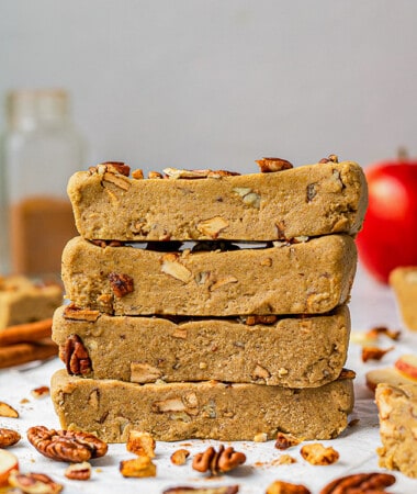 A stack of apple pie protein bars