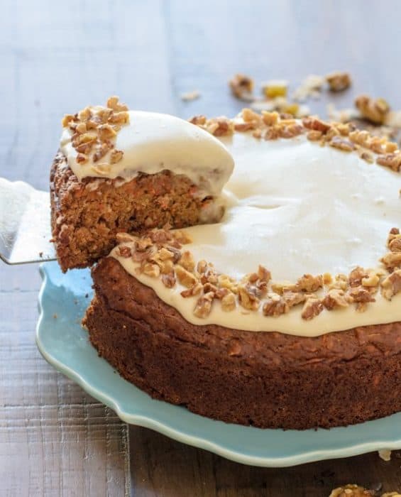 Healthy Carrot Cake with Greek Yogurt Cream Cheese Frosting