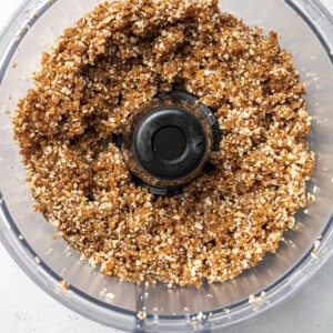 Top view of blended ingredients to make monster protein bites