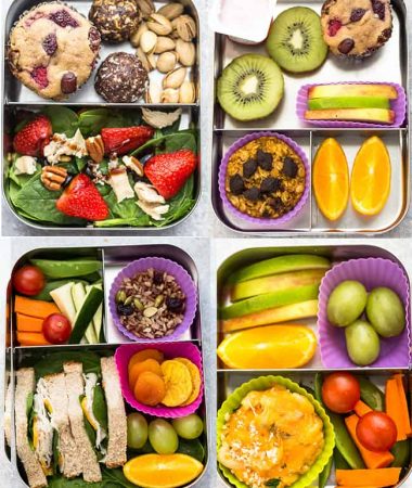 6 Healthy School Lunches (Easy & Kid-Friendly) that are perfect for picking eaters to start the new year. Best of all, tons of ideas for nut-free, dairy-free and gluten free options. Everything can be served chilled or at room temperature - no heating or microwave needed.