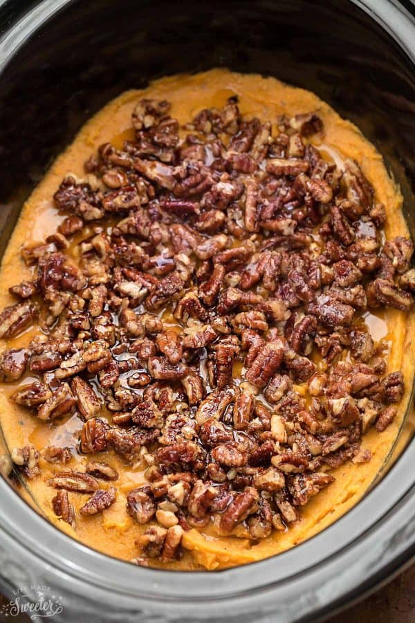 Pecan-topped Sweet Potato Casserole in a slow cooker