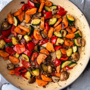 Top view of sauteed vegetables to make easy vegetable stew