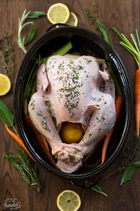 Herb Garlic Roasted Turkey makes the perfect addition to any holiday meal! Best of all, this foodproof recipe is my favorite go-to I use every year for Thanksgiving and Christmas. It's full of sage, thyme, rosemary and parsley and produces a tender, moist and juicy turkey with a gorgeous golden skin.