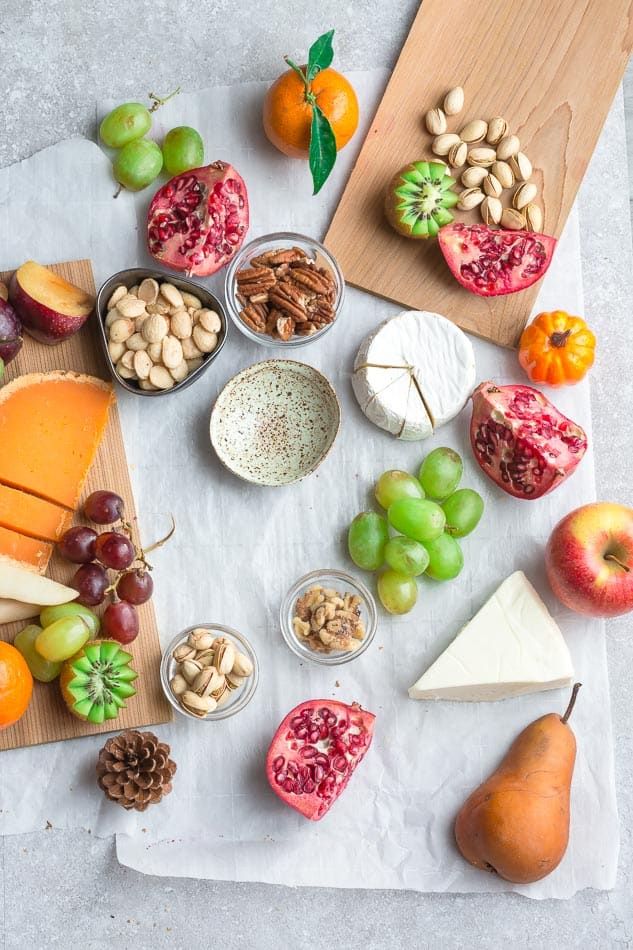 Ingredients for a charcuterie and cheese board