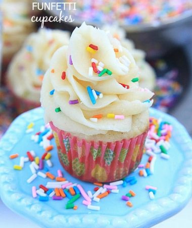 Homemade Funfetti Cupcakes An easy homemade version of funfetti cupcakes - soft and fluffy vanilla cupcakes loaded with sprinkles and topped with vanilla buttercream frosting. @LifeMadeSweeter