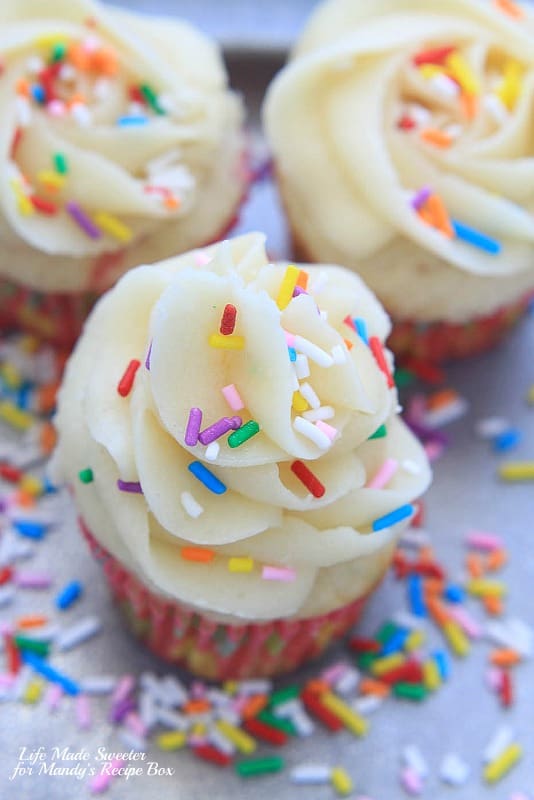 Homemade Funfetti Cupcakes - An easy homemade version of funfetti cupcakes – soft and fluffy vanilla cupcakes loaded with sprinkles and topped with a vanilla buttercream frosting.--- - @LifeMadeSweeter