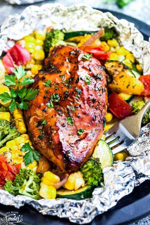 Grilled Barbecue Chicken and Vegetable Foil Packs