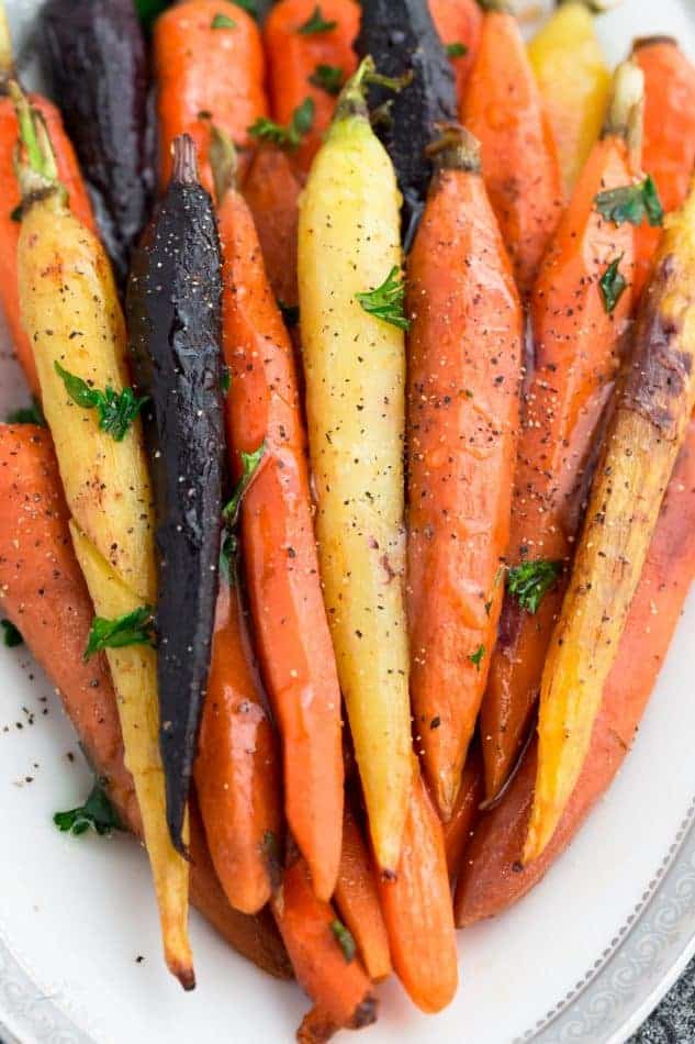 Honey Roasted Rainbow Carrots on a platter
