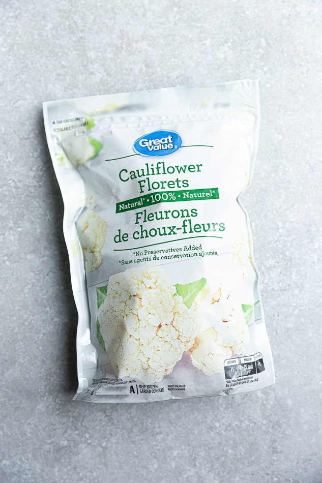 Bag of cauliflower florets for the air fryer.