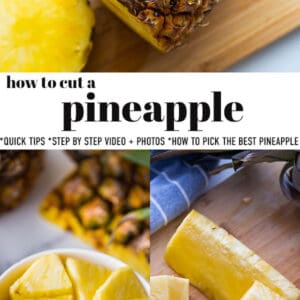 Pinterest collage for how to cut a pineapple.