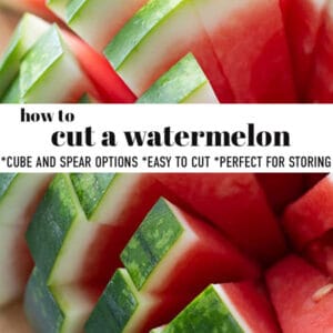 Pinterest graphic of watermelon on wooden cutting board