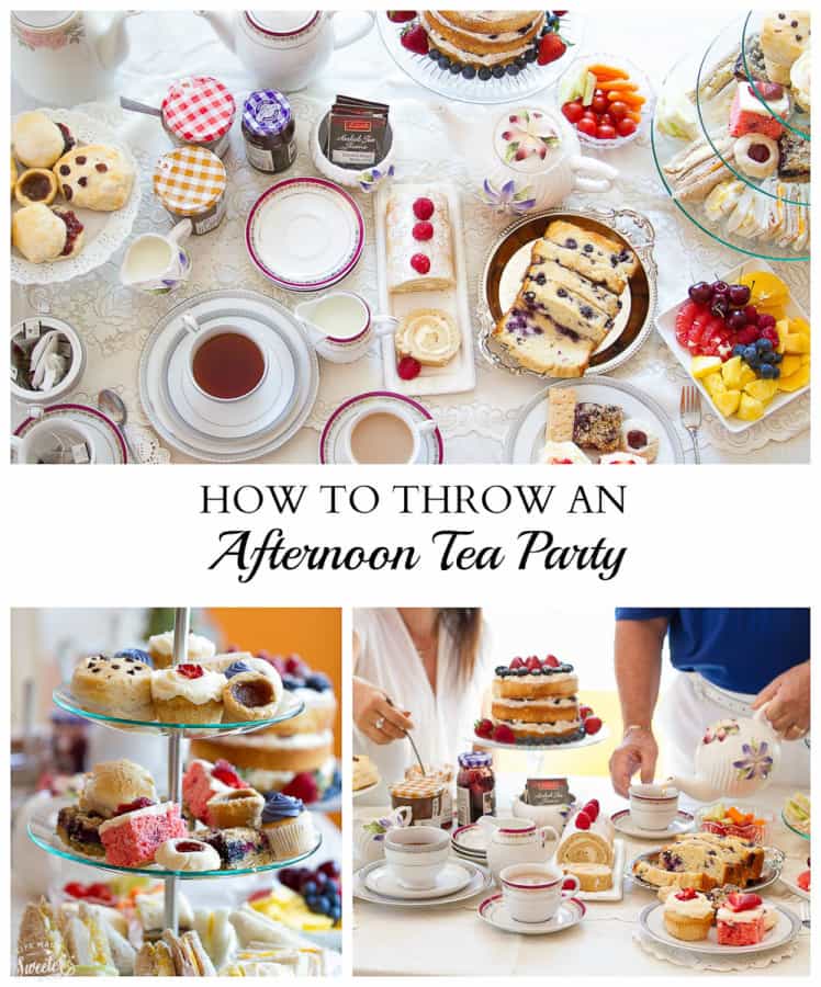 How to Throw An Afternoon Tea Party collage of table and food setup