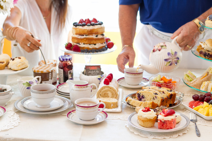 A table of treats and tea for a tea party