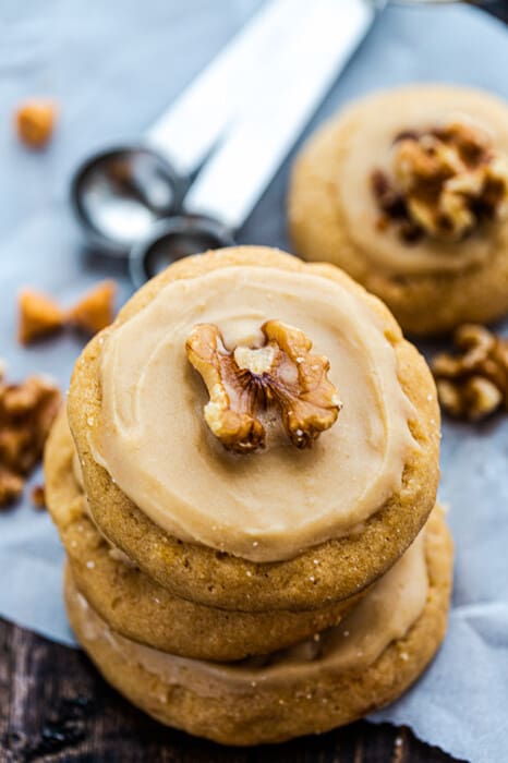 Top view of stacked maple cookies