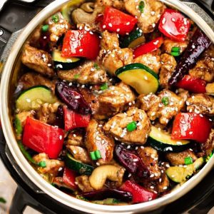 Top view of Instant Pot Kung Pao Chicken in an Instant Pot