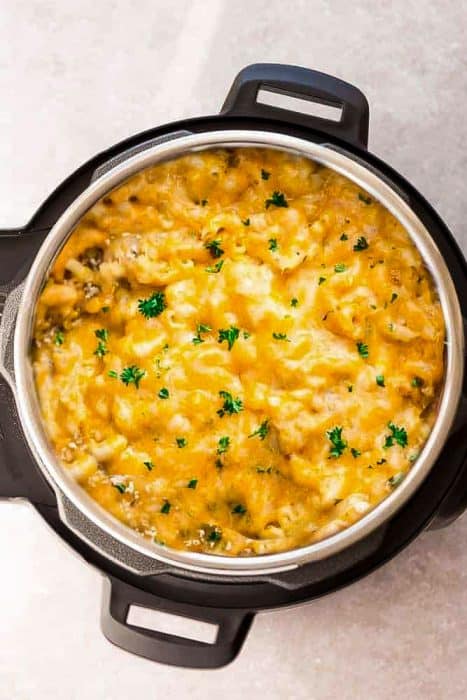 Top view of macaroni and cheese in an Instant Pot
