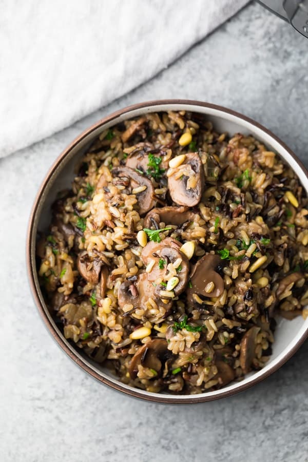 Top view of a bowl of Wild Rice Pilaf