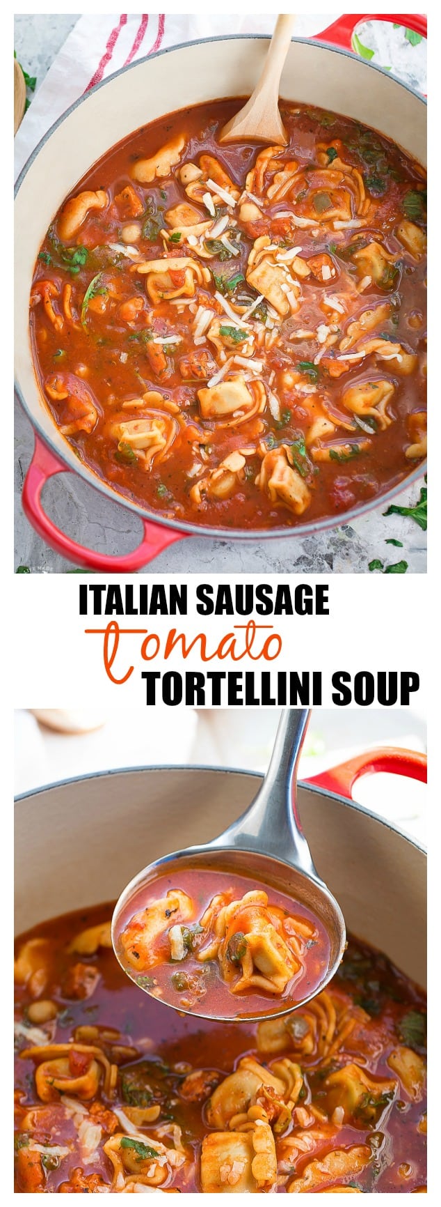 Italian Sausauge Tortellini Tomato Soup is an easy meal perfect for busy weeknights