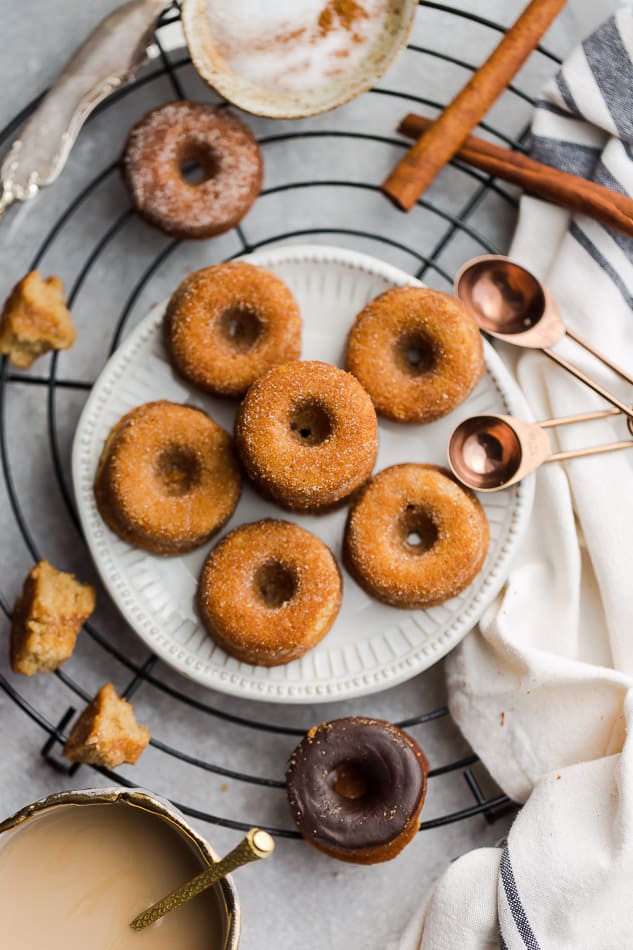 Top view of 5 Cinnamon Sugar Keto Donuts on a plate