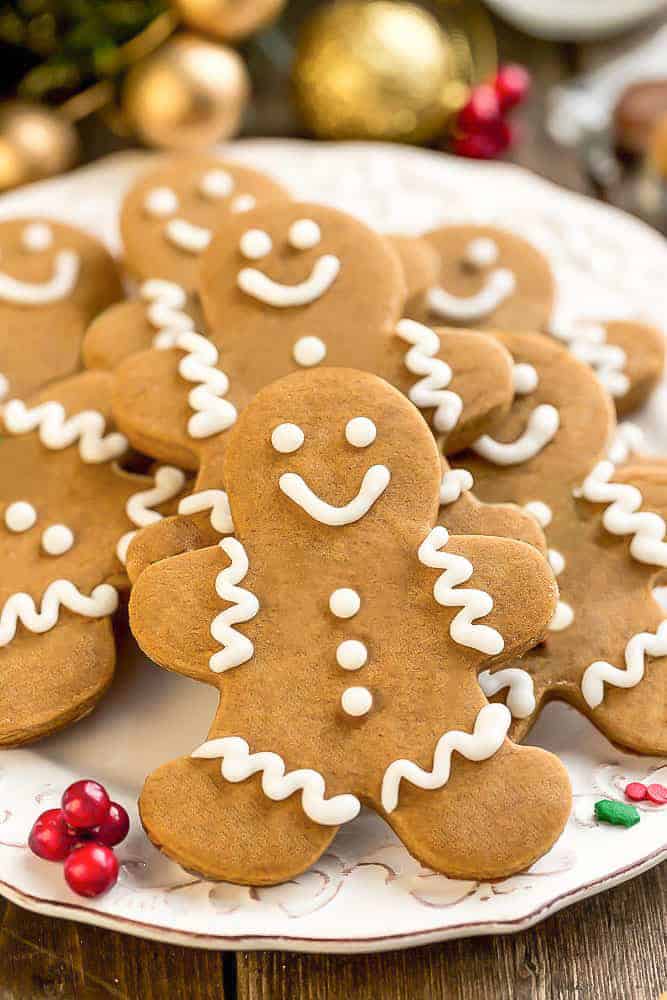 Top view of keto gingerbread cookies on a white plate