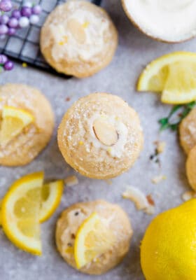 Top view of stacked keto low carb lemon almond cookies