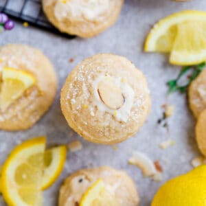 Top view of stacked keto low carb lemon almond cookies
